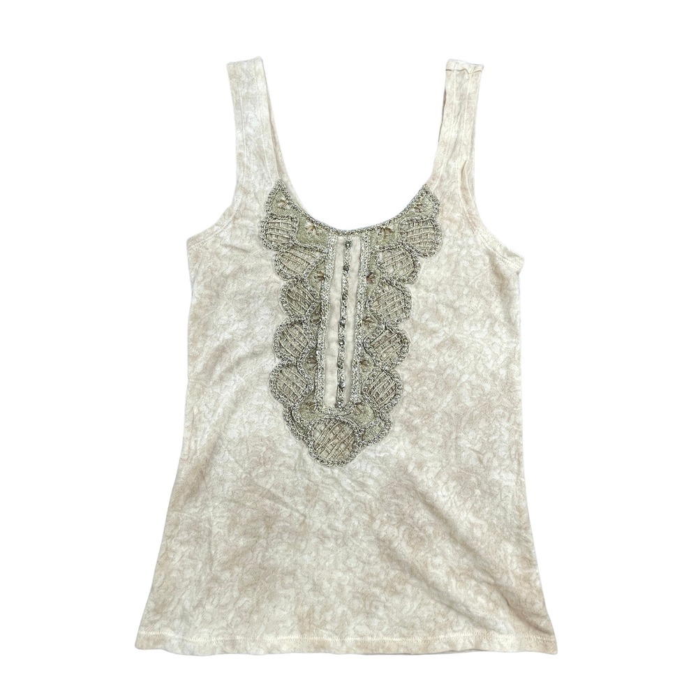 NWT Vintage Free People Y2K Beaded Embellished Tank Top M Cream Boho Fairycore